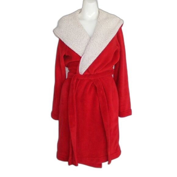 VICTORIA'S SECRET Plush Robe, XS/S, Red, Sherpa lined hood, Sash - Picture 11 of 13